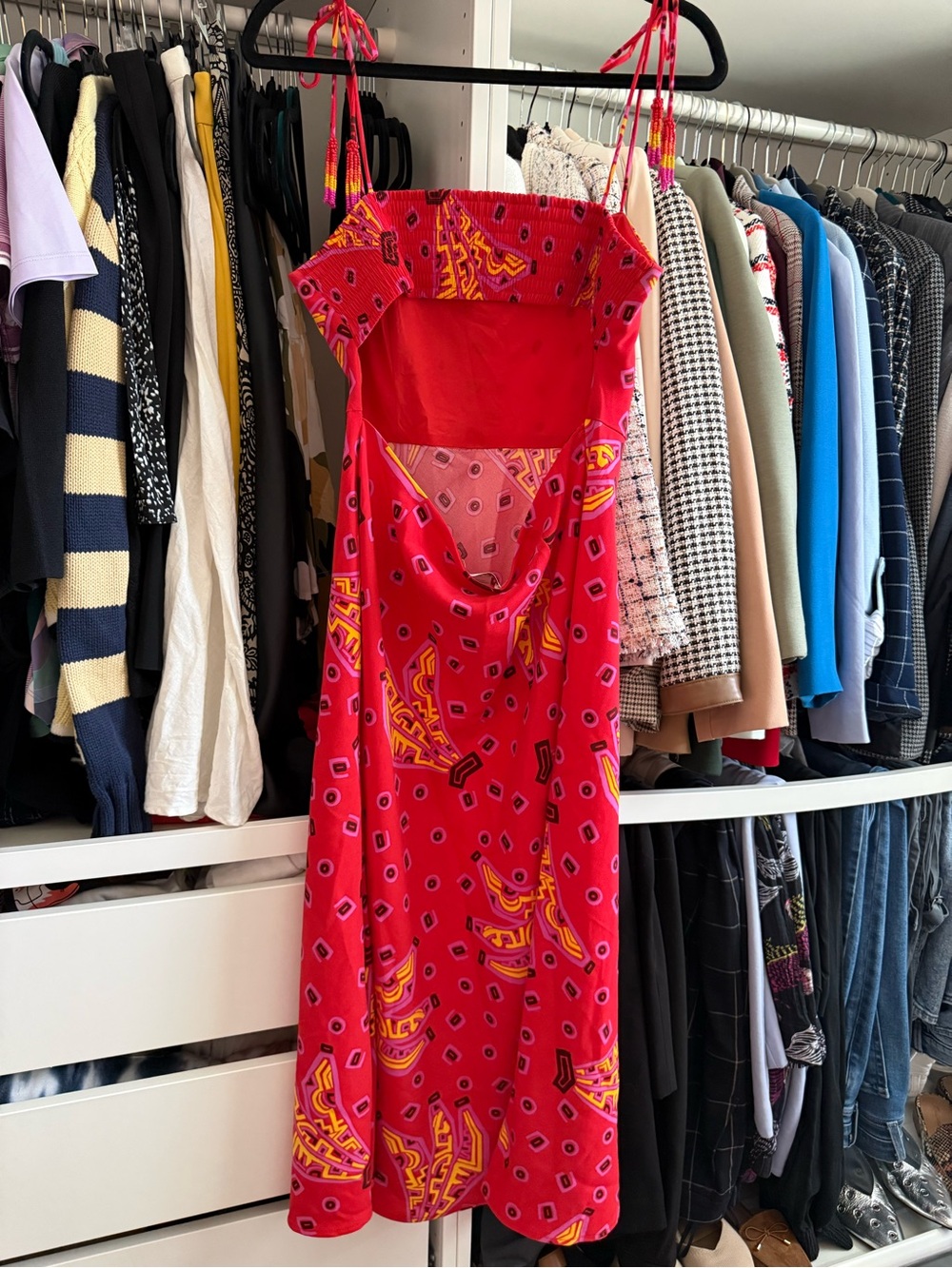 House of Harlow Pink Banana Printed Slip Dress with Tie Straps - Picture 4 of 5